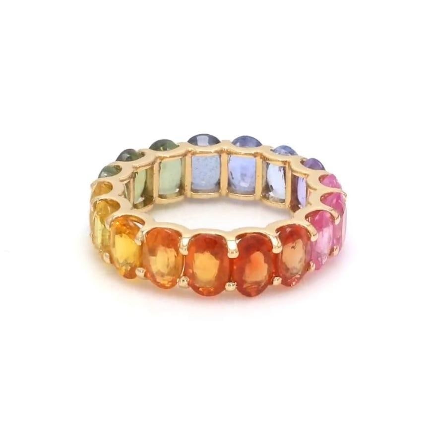 Natural 6.49 cts rainbow sapphire ring gold - 17