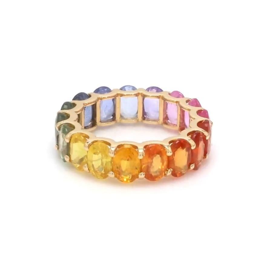 Natural 6.49 cts rainbow sapphire ring gold - 4