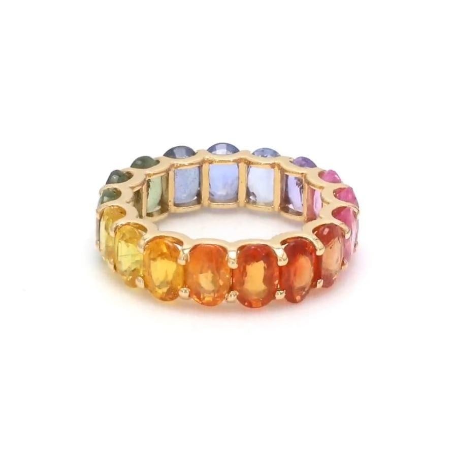 Natural 6.49 cts rainbow sapphire ring gold - 6
