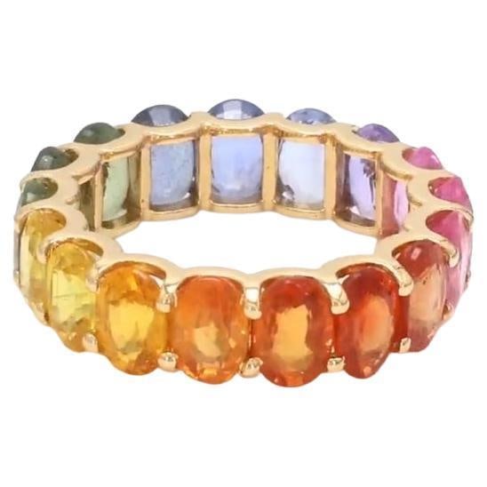 Natural 6.49 cts rainbow sapphire ring gold - 7