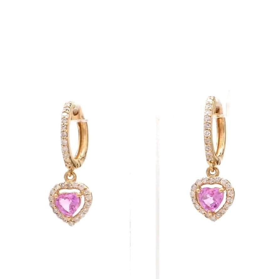 0.68 cts Natural pink sapphire & 0.28 diamond earrings in 14k gold - 11
