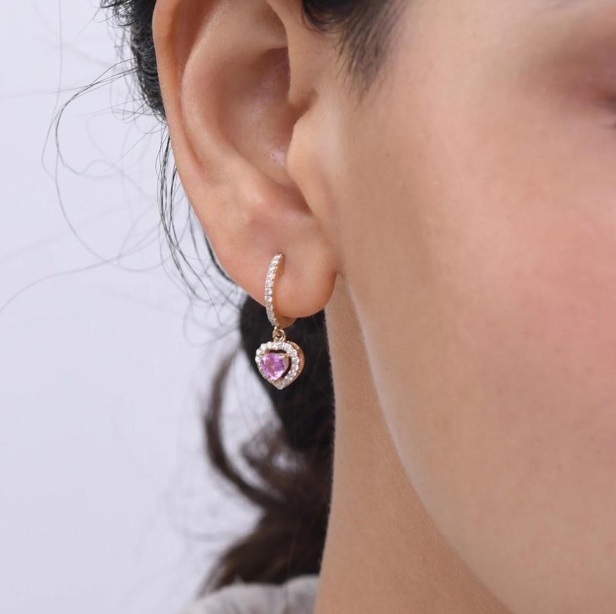 0.68 cts Natural pink sapphire & 0.28 diamond earrings in 14k gold - 13