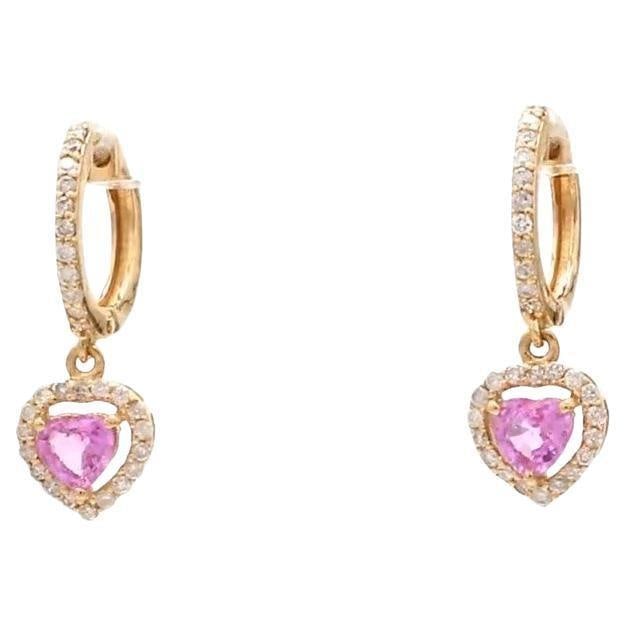0.68 cts Natural pink sapphire & 0.28 diamond earrings in 14k gold - 15