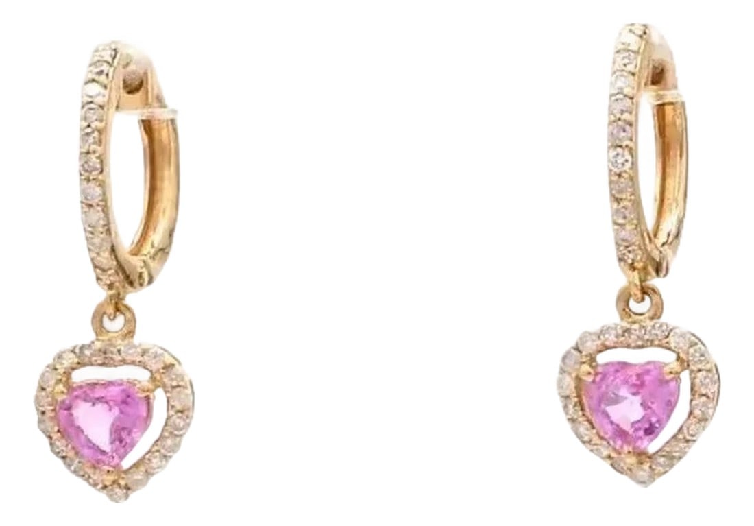 0.68 cts Natural pink sapphire & 0.28 diamond earrings in 14k gold (1 of 18)