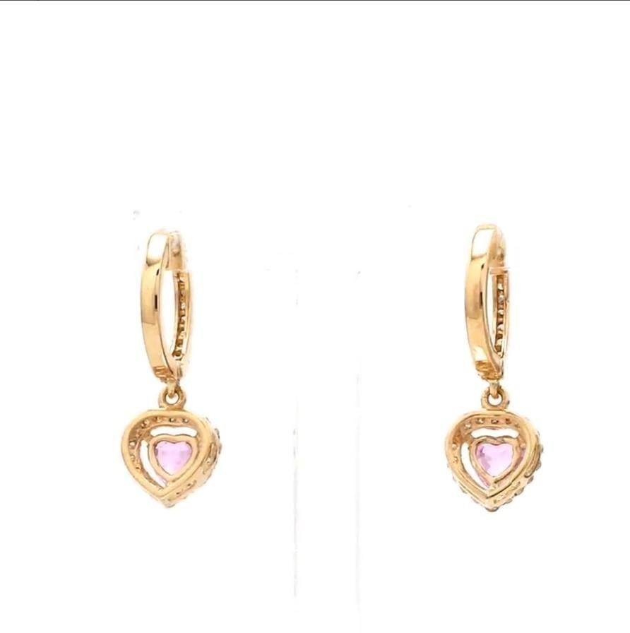 0.68 cts Natural pink sapphire & 0.28 diamond earrings in 14k gold - 4