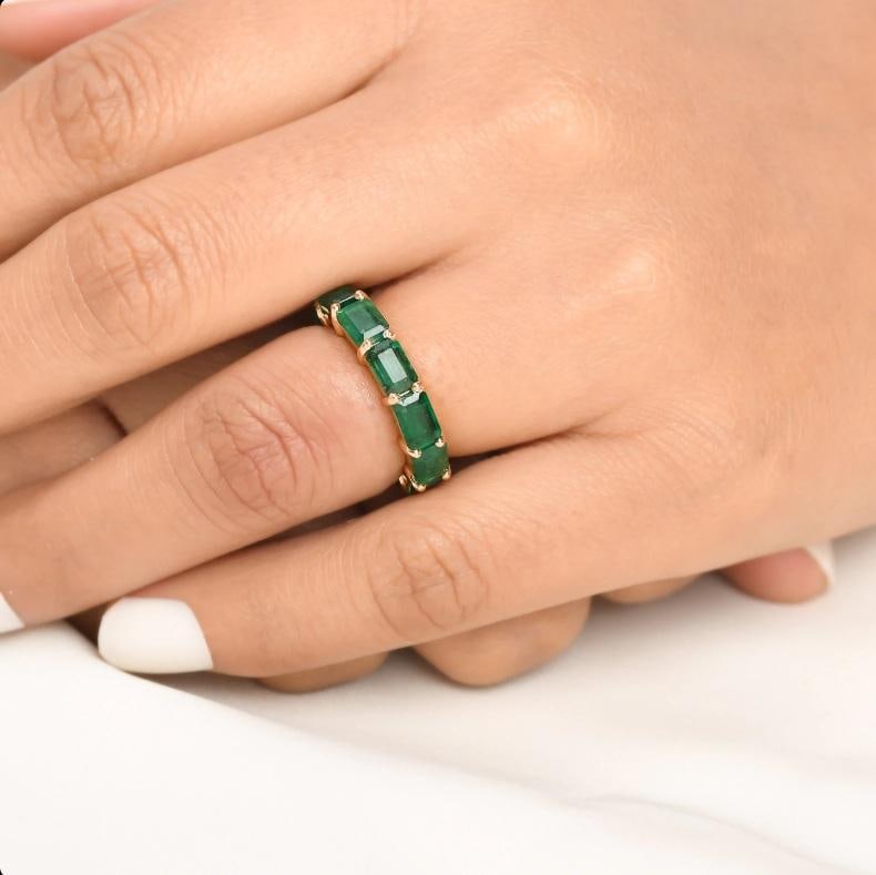 Natural 6.75 cts Zambian emerald ring 14k gold - 12