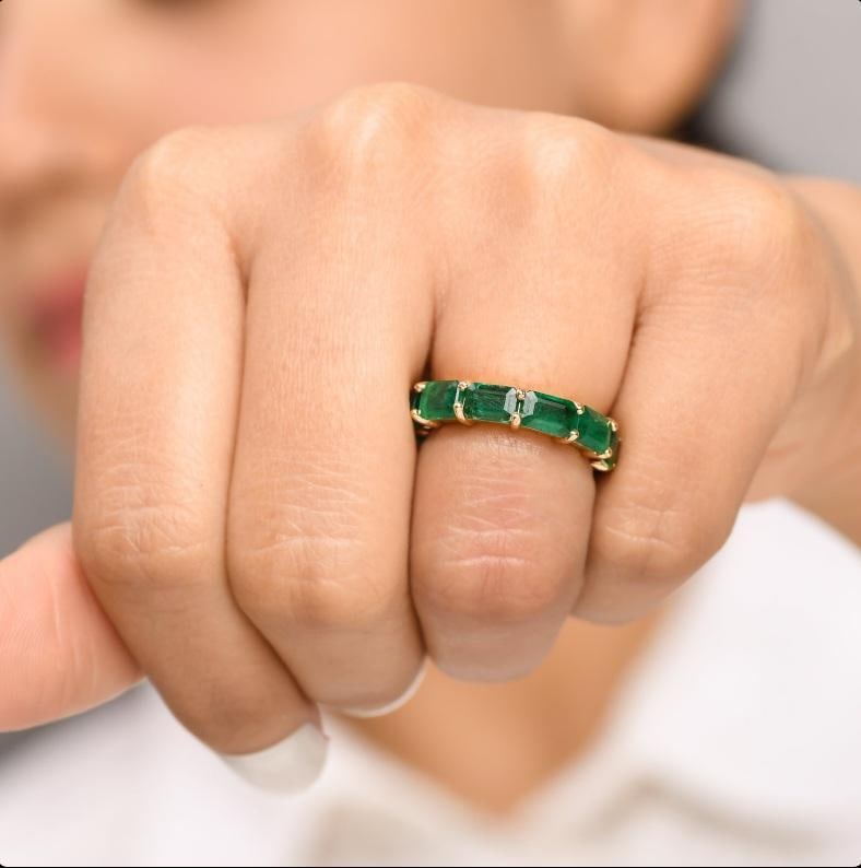 Natural 6.75 cts Zambian emerald ring 14k gold - 4