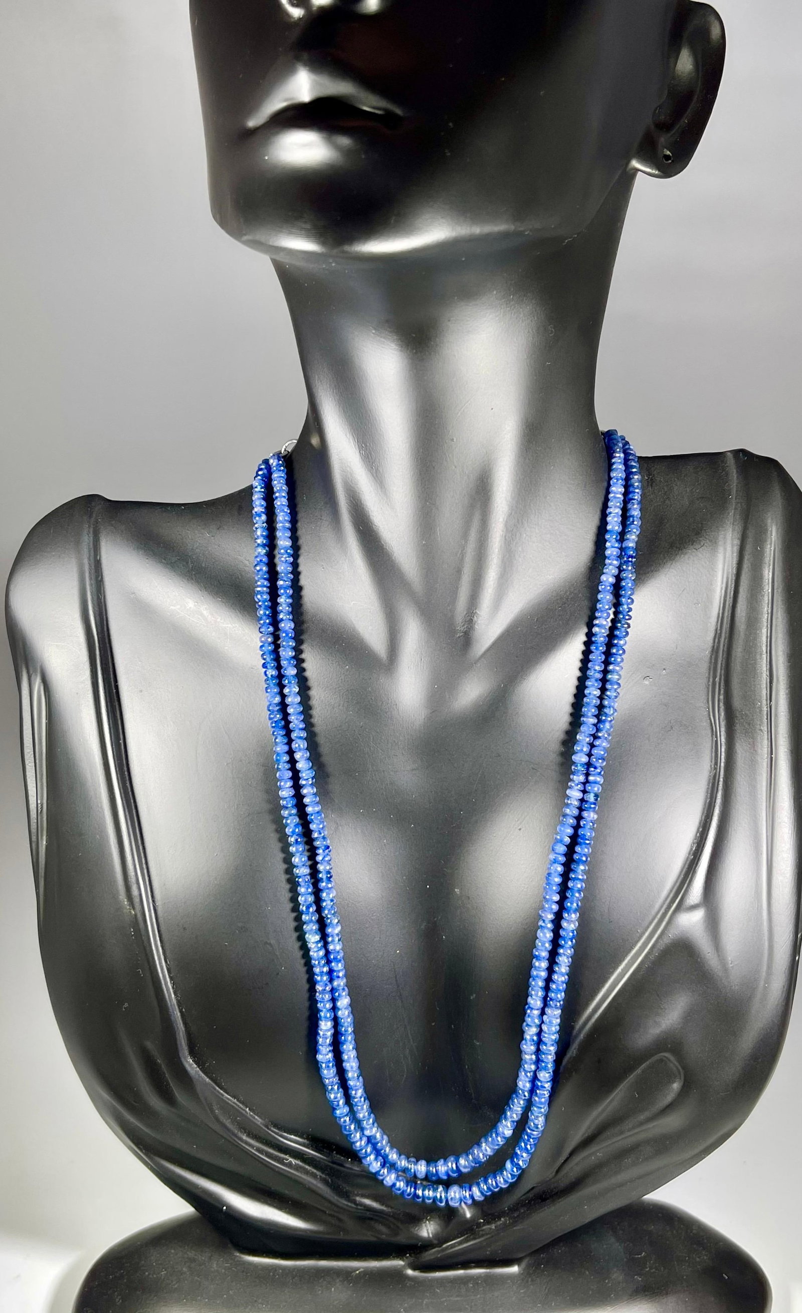 105 Carat Natural Sapphire Bead Two-Strand Necklace Sterling Silver Clasp - 11