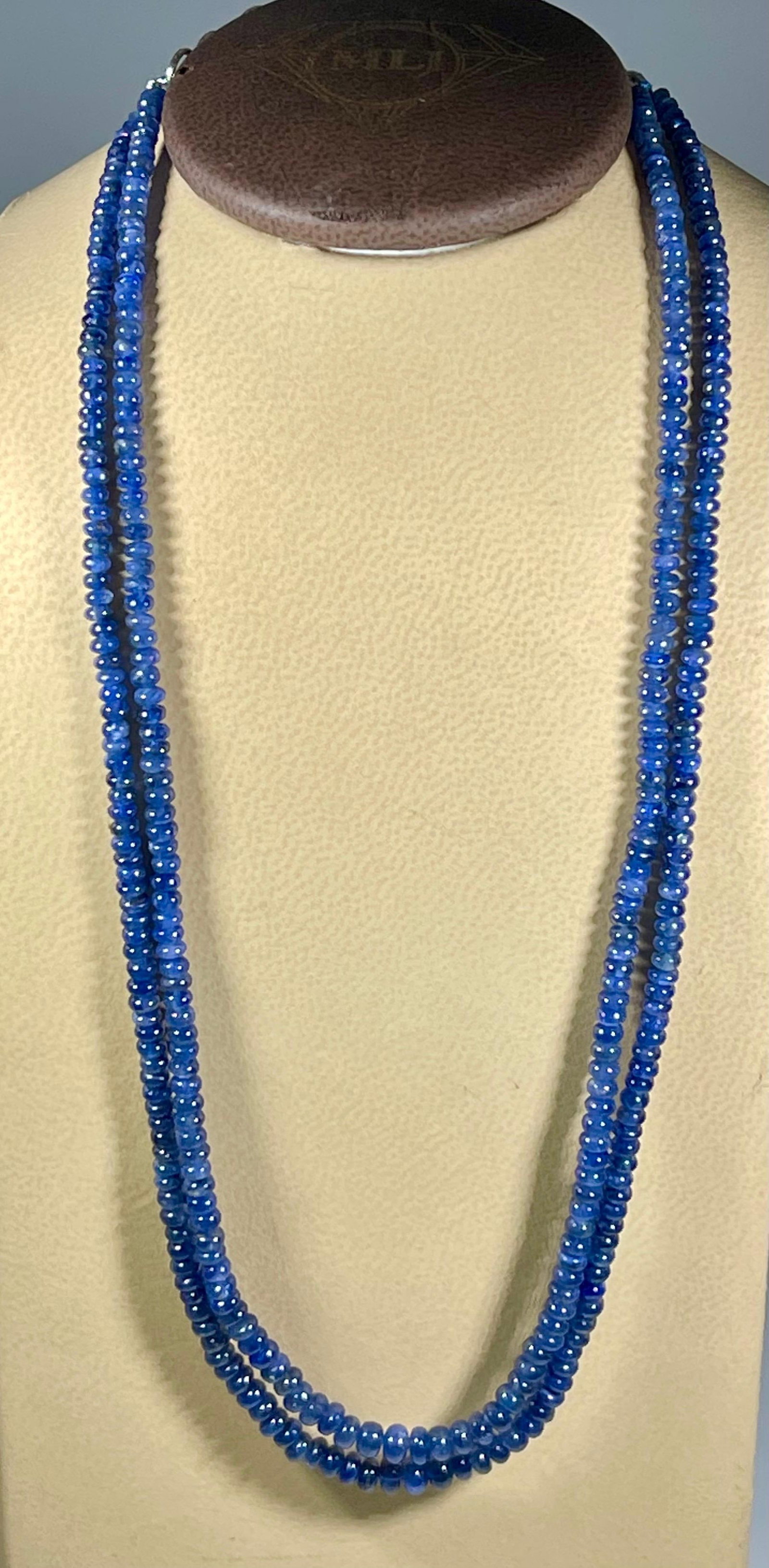 105 Carat Natural Sapphire Bead Two-Strand Necklace Sterling Silver Clasp - 14