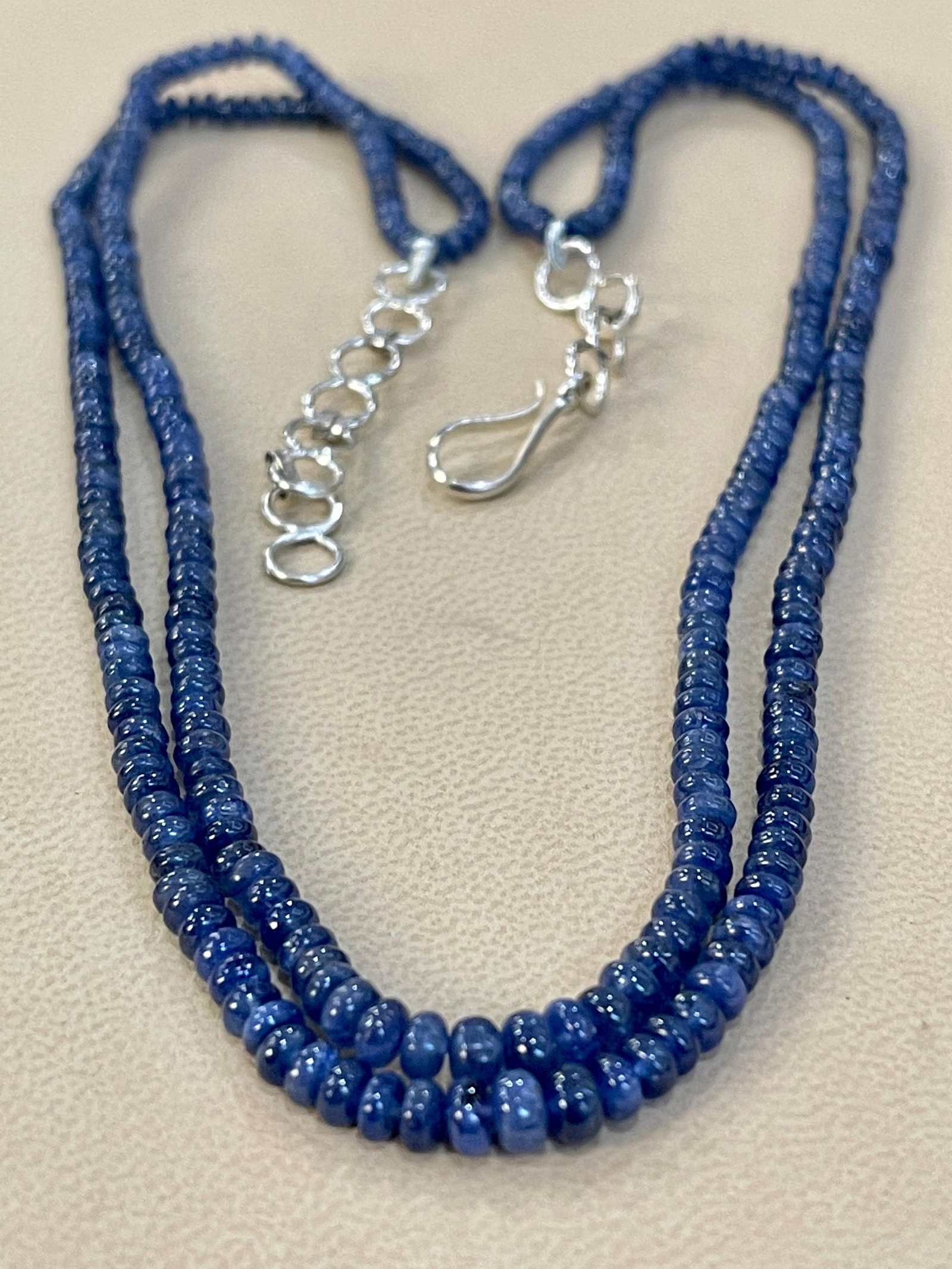 105 Carat Natural Sapphire Bead Two-Strand Necklace Sterling Silver Clasp - 16