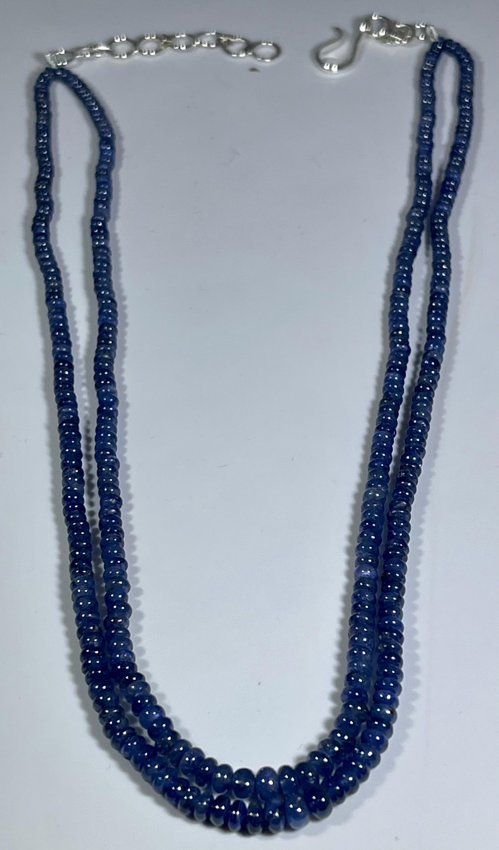 105 Carat Natural Sapphire Bead Two-Strand Necklace Sterling Silver Clasp - 18