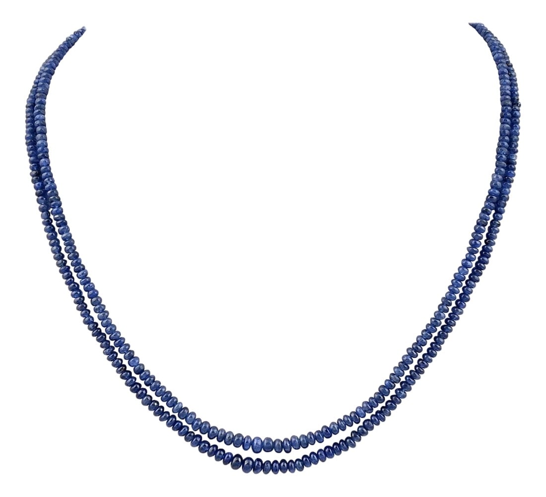 105 Carat Natural Sapphire Bead Two-Strand Necklace Sterling Silver Clasp (1 of 18)