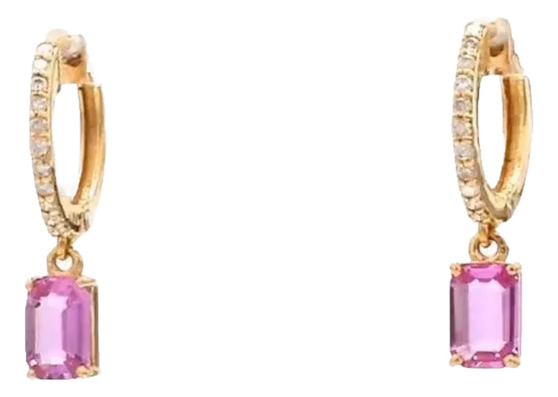 1.40 cts Natural pink sapphire & 0.14 cts diamond earrings in 14k gold (1 of 18)