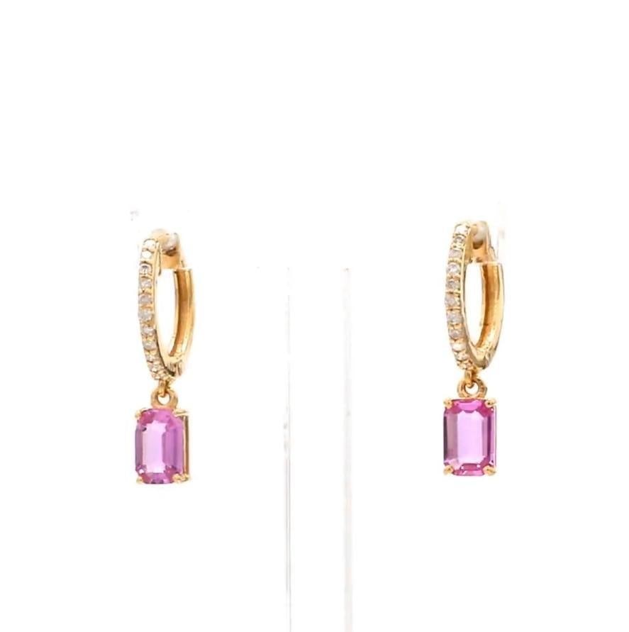 1.40 cts Natural pink sapphire & 0.14 cts diamond earrings in 14k gold - 8