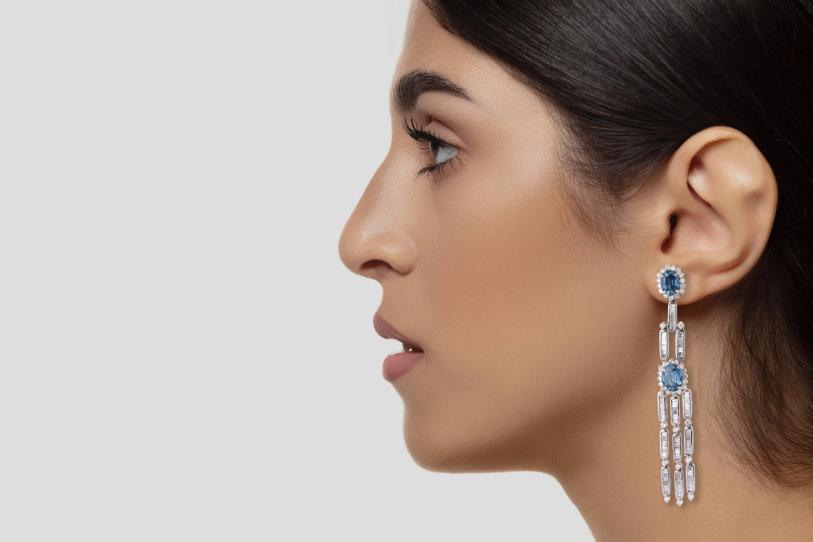 Diamond blue Sapphire Earring in 18k gold - 3