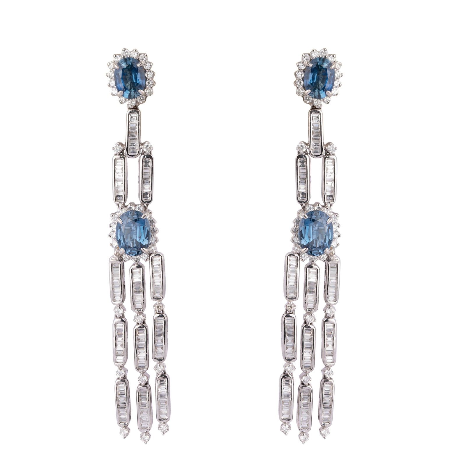 Diamond blue Sapphire Earring in 18k gold - 4