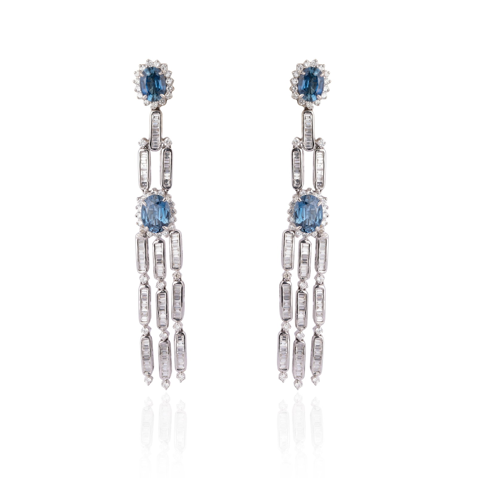 Diamond blue Sapphire Earring in 18k gold - 5