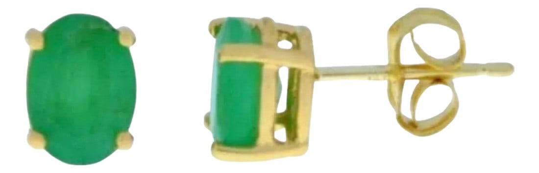 3 Carat Oval Natural Emerald Stud Post Earrings 14 Karat Yellow Gold (1 of 18)