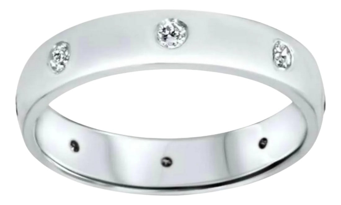 8 Flush Set Bezel Diamond Eternity Wedding Band in 14 Karat White Gold: 8 Flush Set Bezel Diamond Eternity Wedding Band in 14 Karat White Gold Size 7 Very clean and shiny diamonds. Approximately 2 Pointer each , approximately 0.16 ct Total diamond weight . This eternity