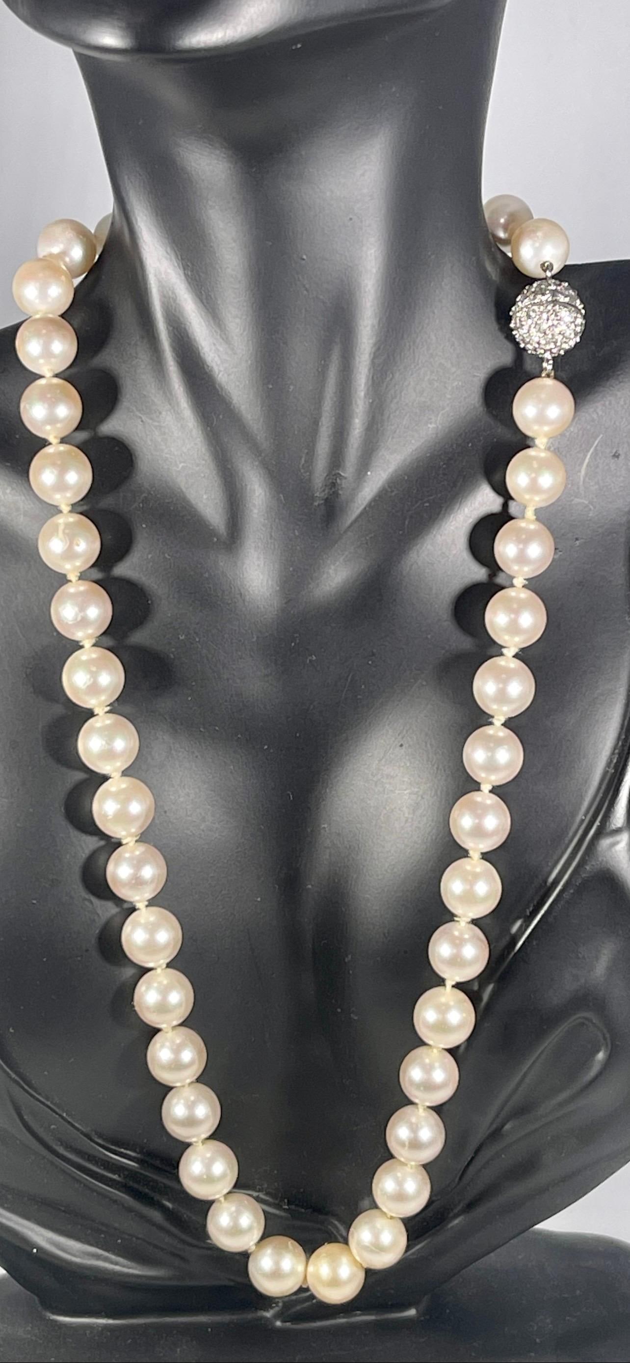 41 Round Akoya Pearls Strand Necklace Set in Metal Ball Clasp - 10