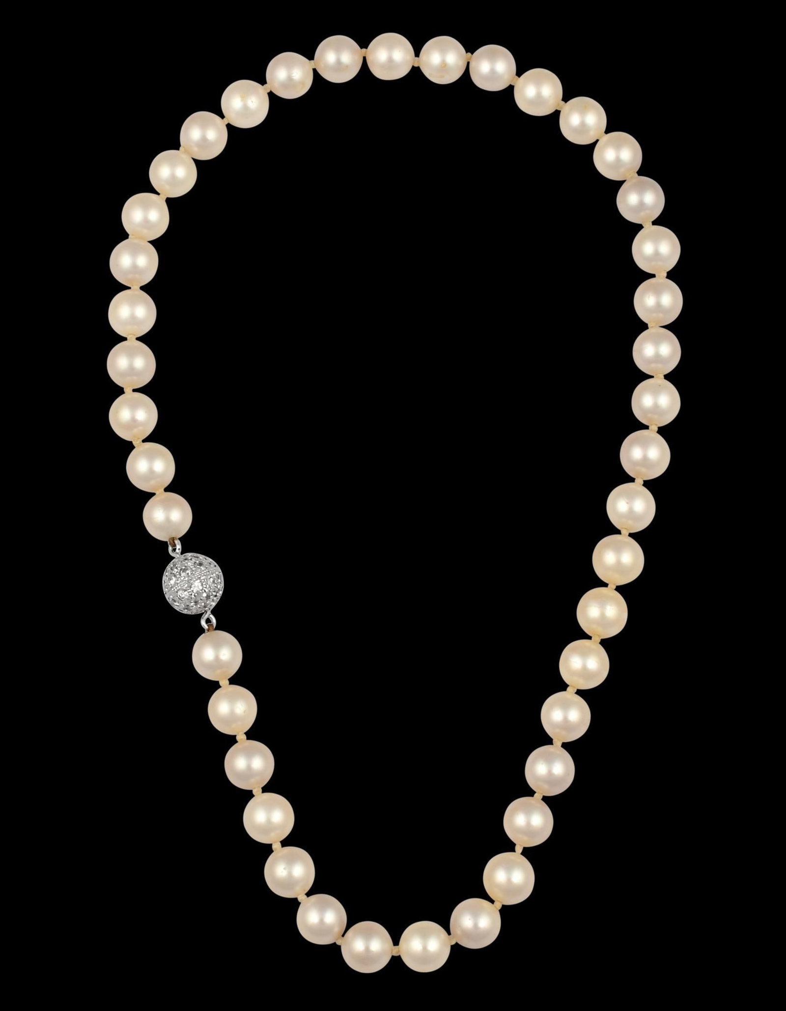 41 Round Akoya Pearls Strand Necklace Set in Metal Ball Clasp - 14