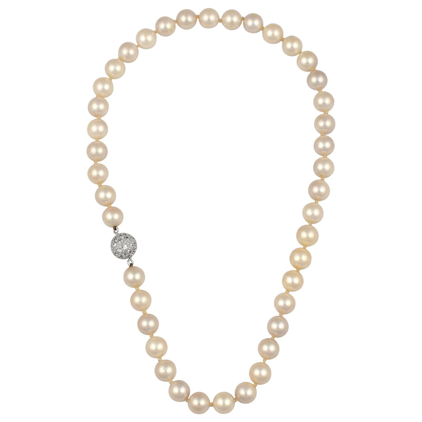 41 Round Akoya Pearls Strand Necklace Set in Metal Ball Clasp - 15