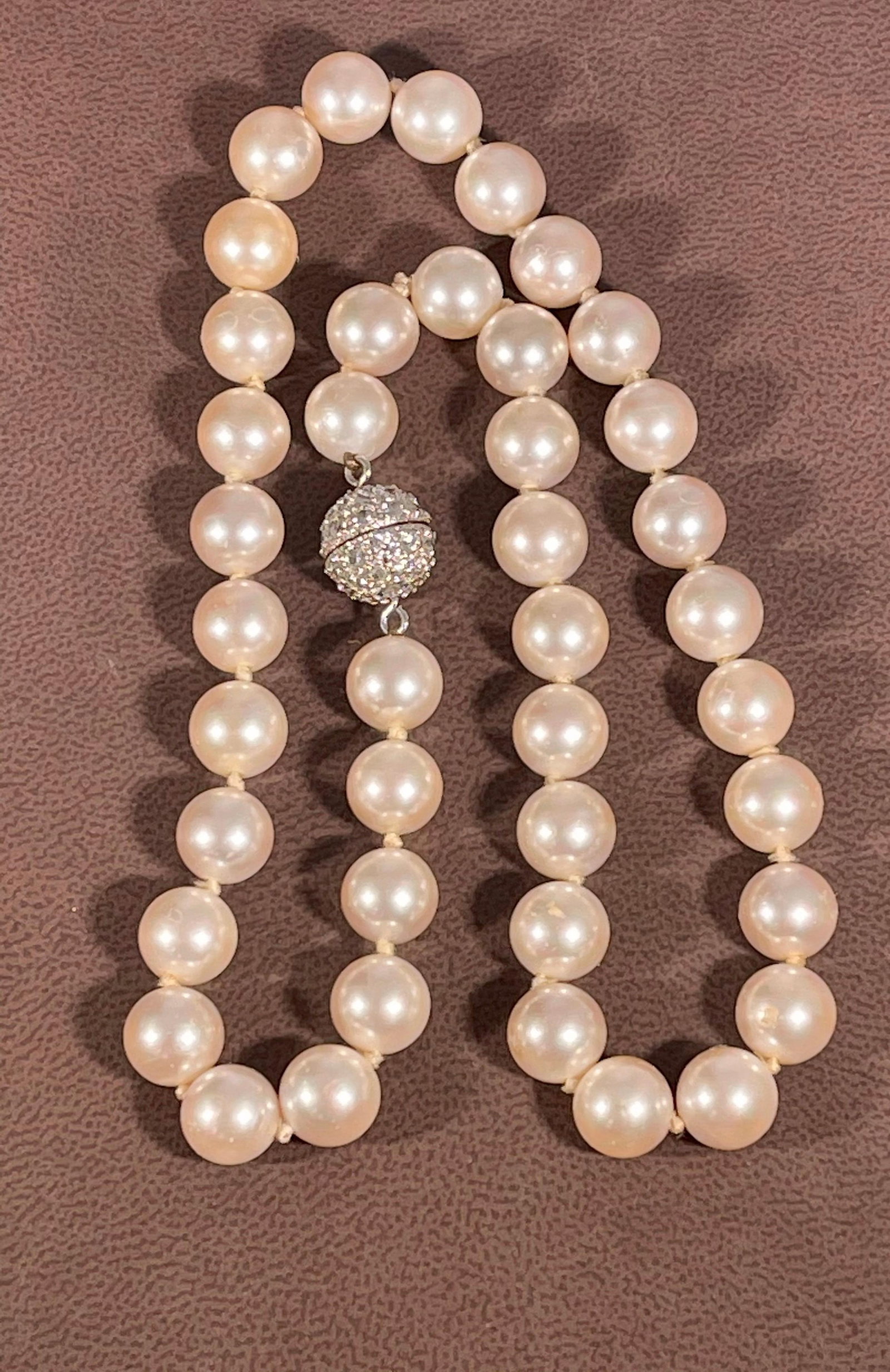 41 Round Akoya Pearls Strand Necklace Set in Metal Ball Clasp - 16