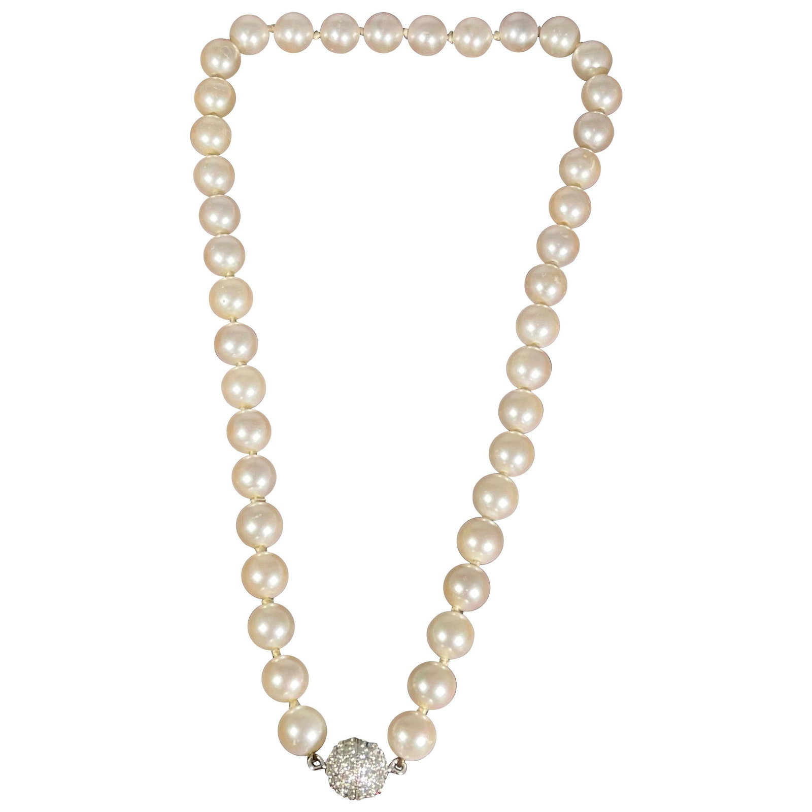 41 Round Akoya Pearls Strand Necklace Set in Metal Ball Clasp - 17