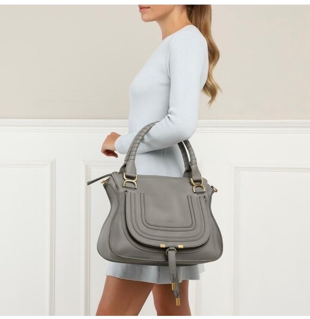 Chloé Women's Gray Marcie Small Double Carry Foldover Tote Bag, Brand New - 12
