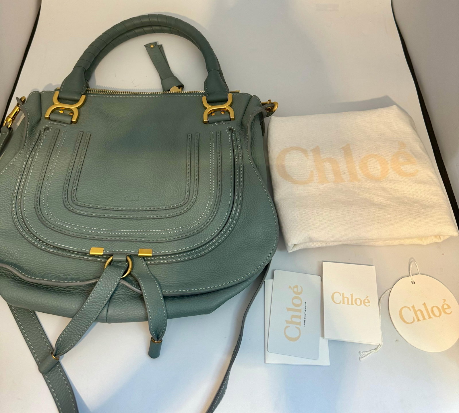 Chloé Women's Gray Marcie Small Double Carry Foldover Tote Bag, Brand New - 17