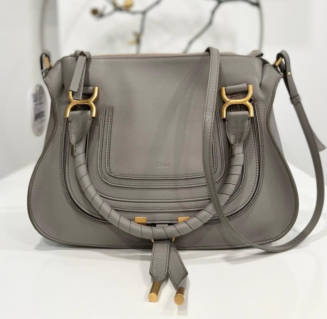 Chloé Women's Gray Marcie Small Double Carry Foldover Tote Bag, Brand New - 2