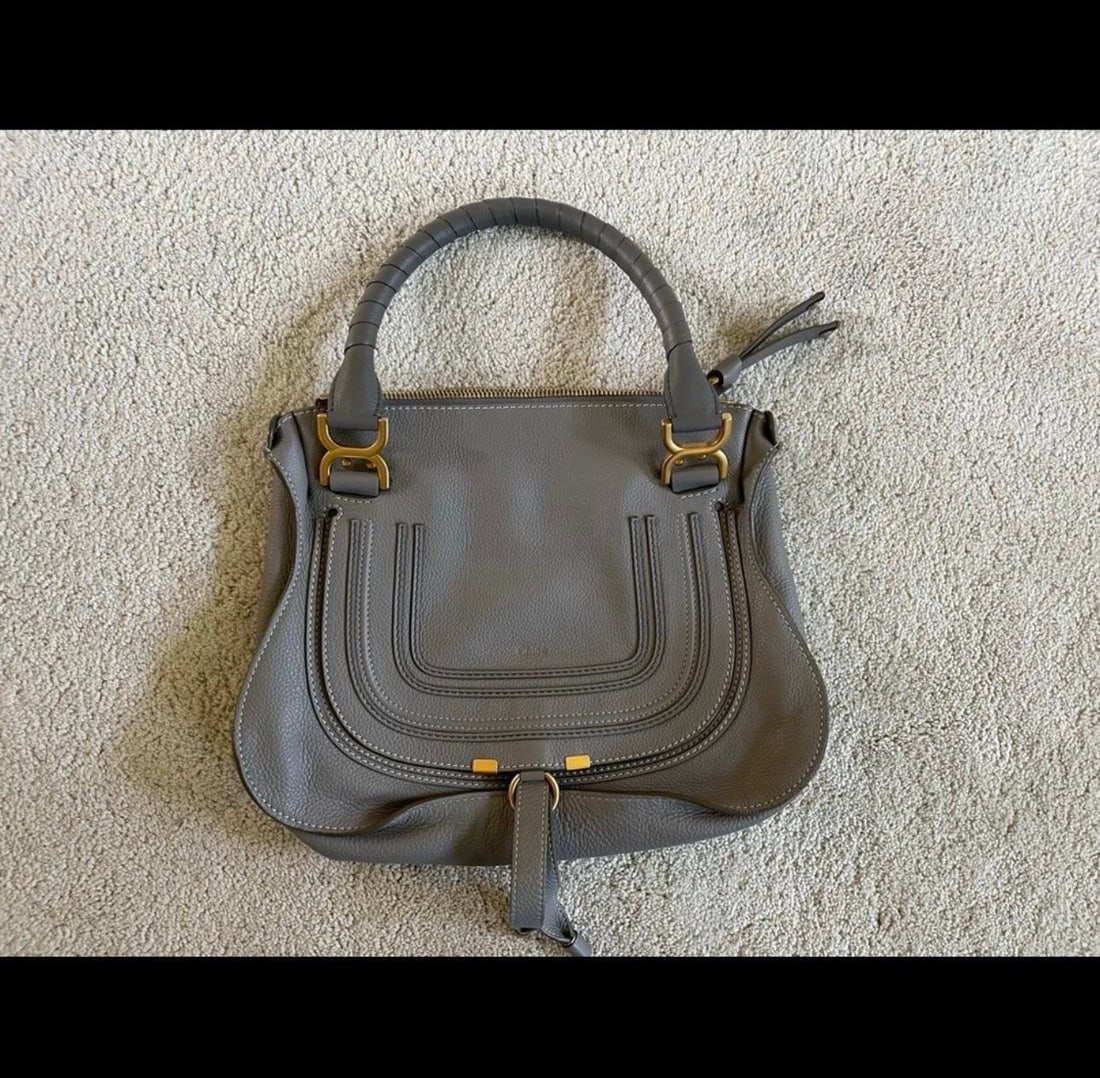 Chloé Women's Gray Marcie Small Double Carry Foldover Tote Bag, Brand New - 6
