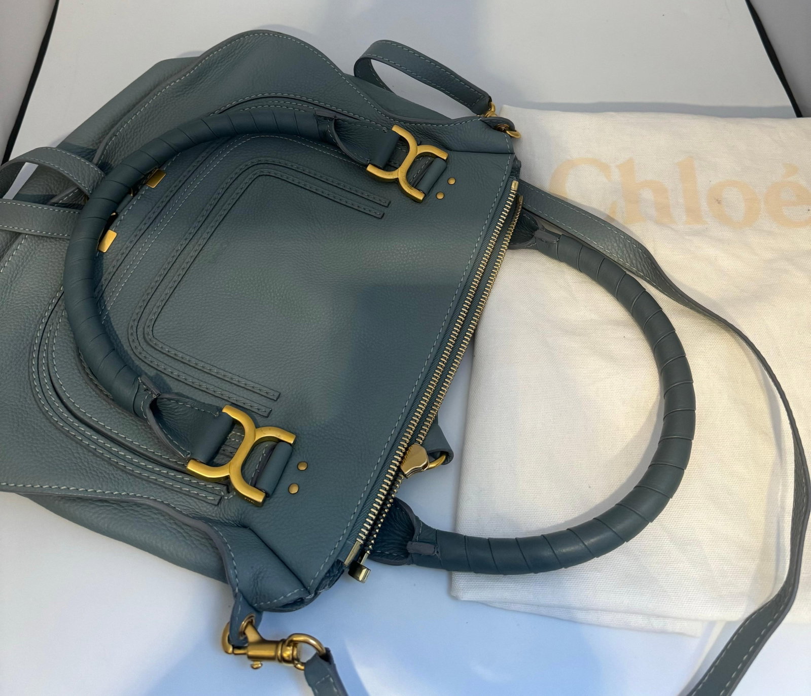 Chloé Women's Gray Marcie Small Double Carry Foldover Tote Bag, Brand New - 7