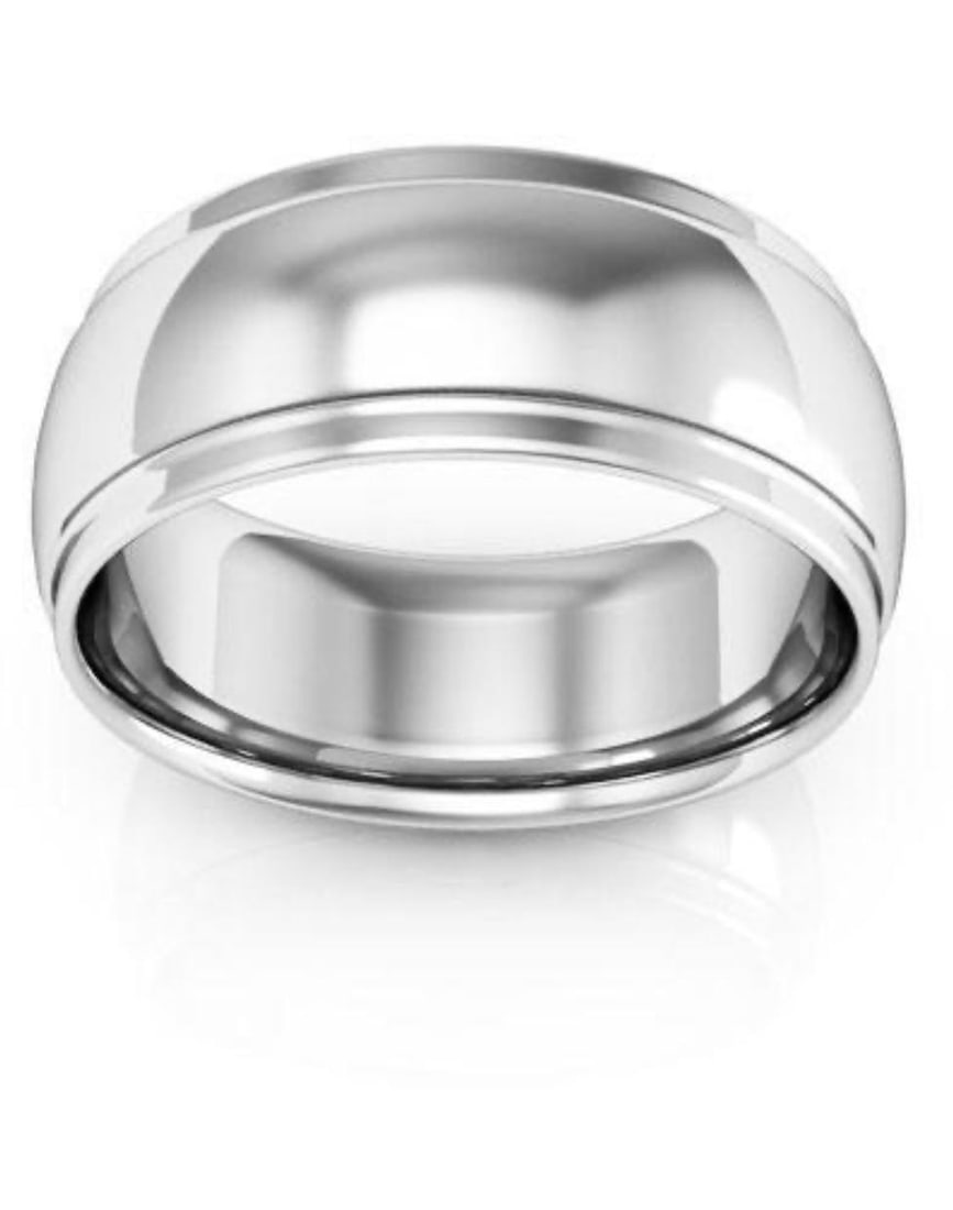 14 Karat White Gold Half Round Edge Wedding Band, Estate - 16