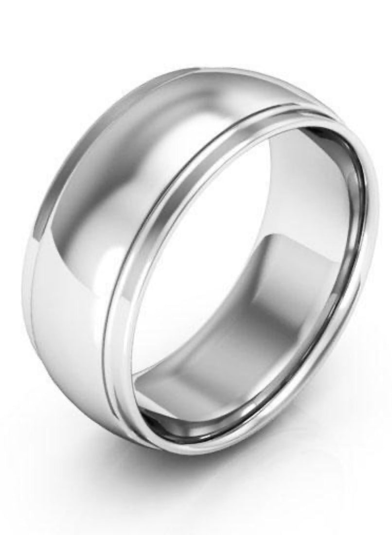 14 Karat White Gold Half Round Edge Wedding Band, Estate - 6