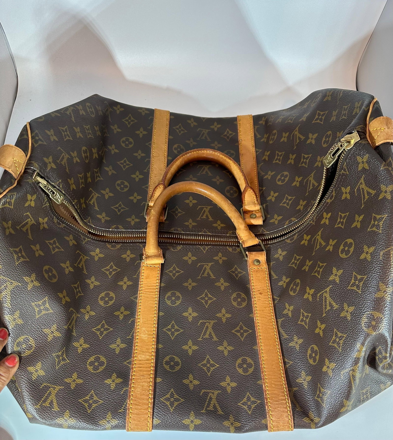 LOUIS VUITTON Brown Monogram Canvas Keepall Luggage Bag 55 - 12
