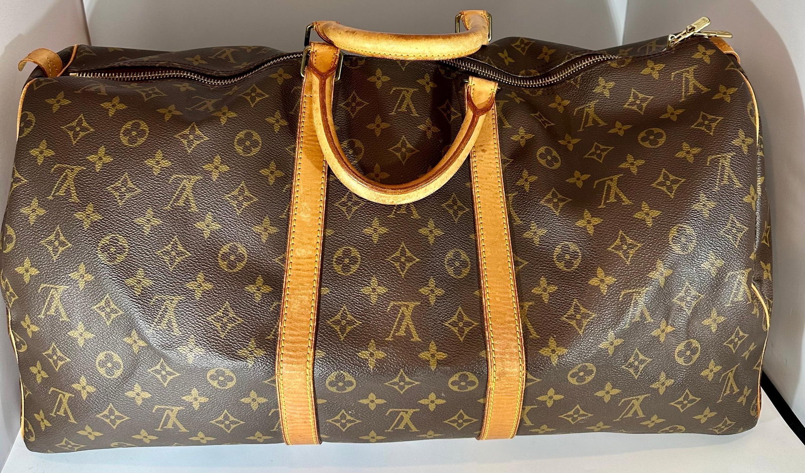 LOUIS VUITTON Brown Monogram Canvas Keepall Luggage Bag 55 - 16