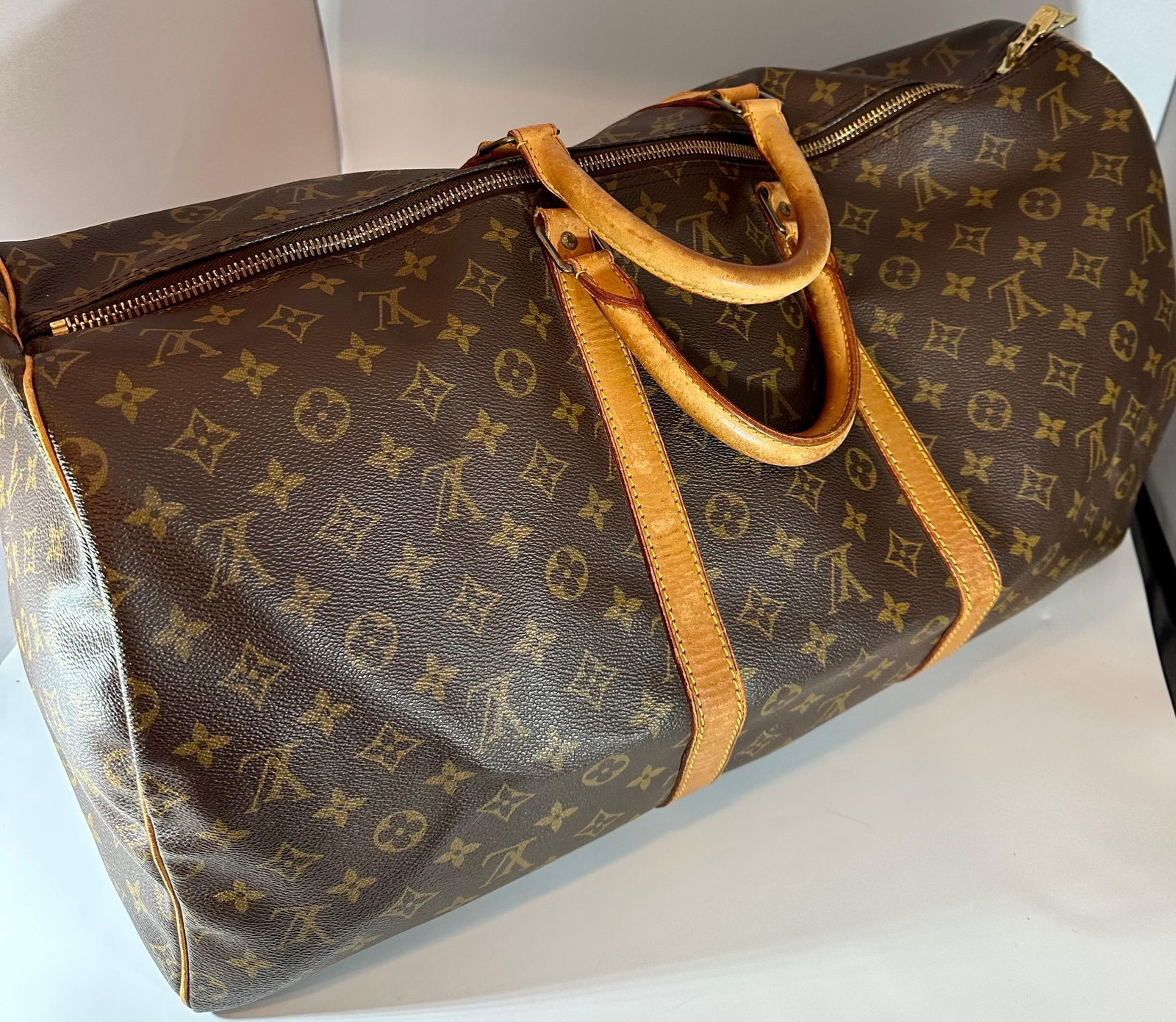 LOUIS VUITTON Brown Monogram Canvas Keepall Luggage Bag 55 - 17