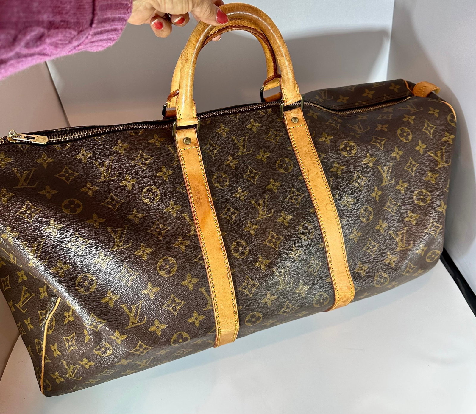 LOUIS VUITTON Brown Monogram Canvas Keepall Luggage Bag 55 - 18