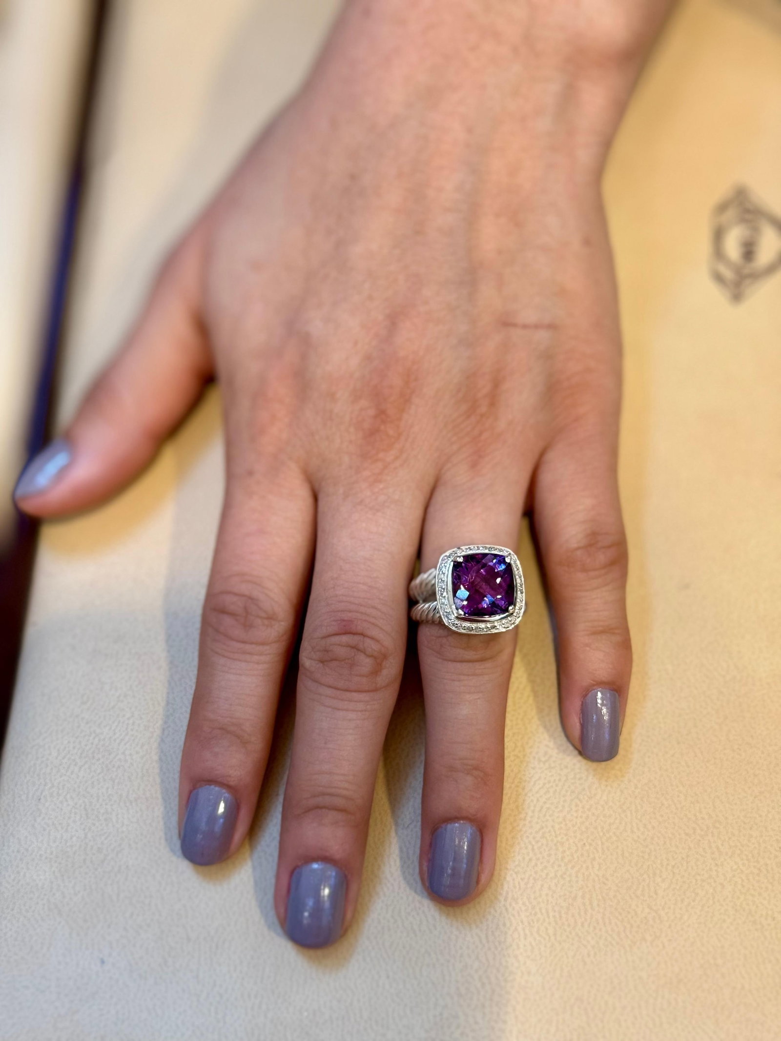 Estate DAVID YURMAN Sterling Silver Amethyst Ring With Diamonds size 7 - 11
