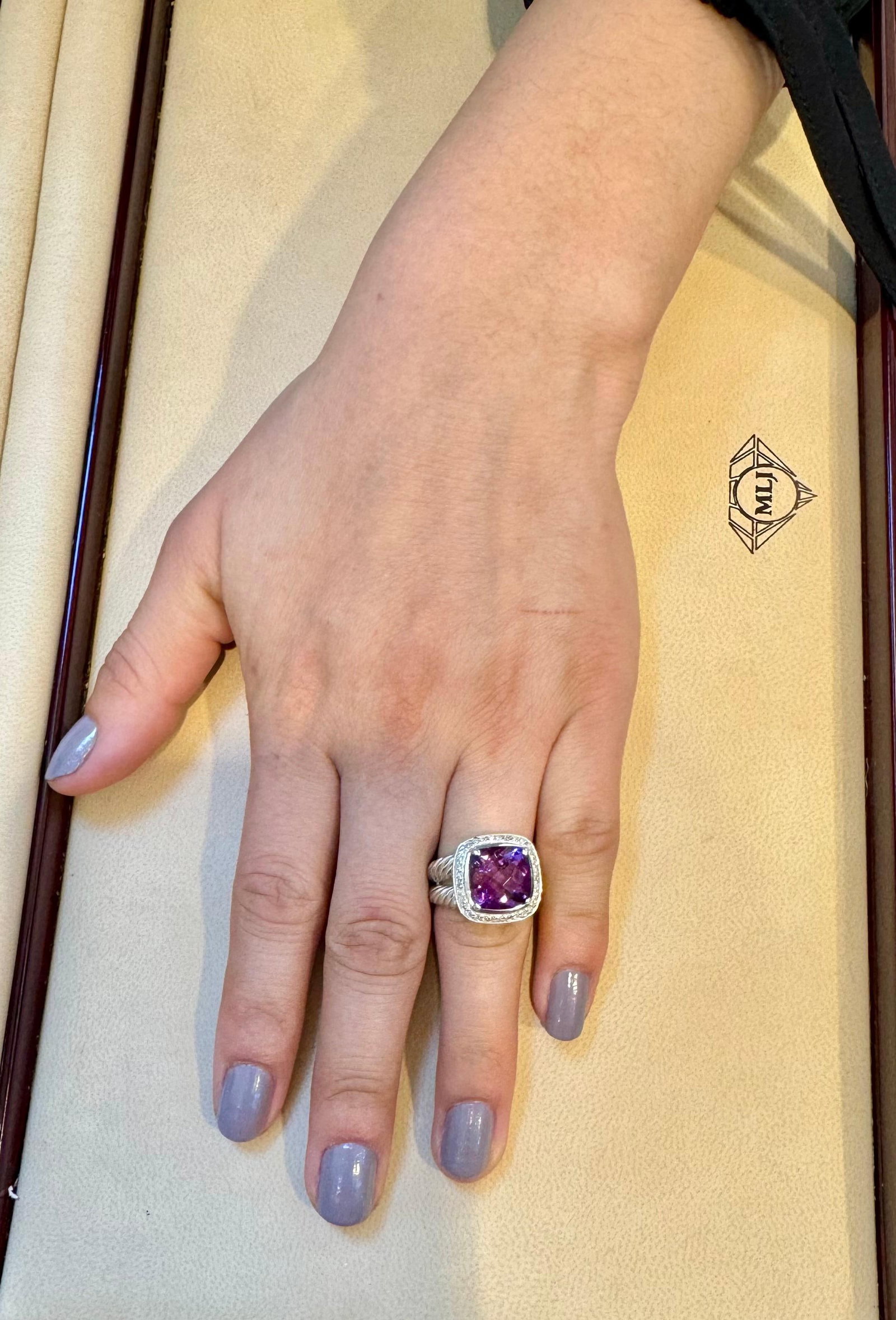 Estate DAVID YURMAN Sterling Silver Amethyst Ring With Diamonds size 7 - 12