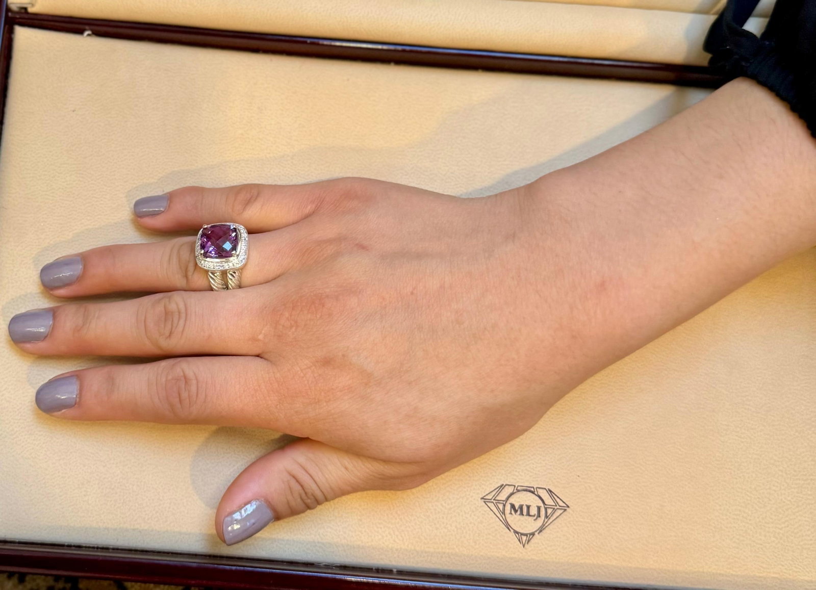 Estate DAVID YURMAN Sterling Silver Amethyst Ring With Diamonds size 7 - 13