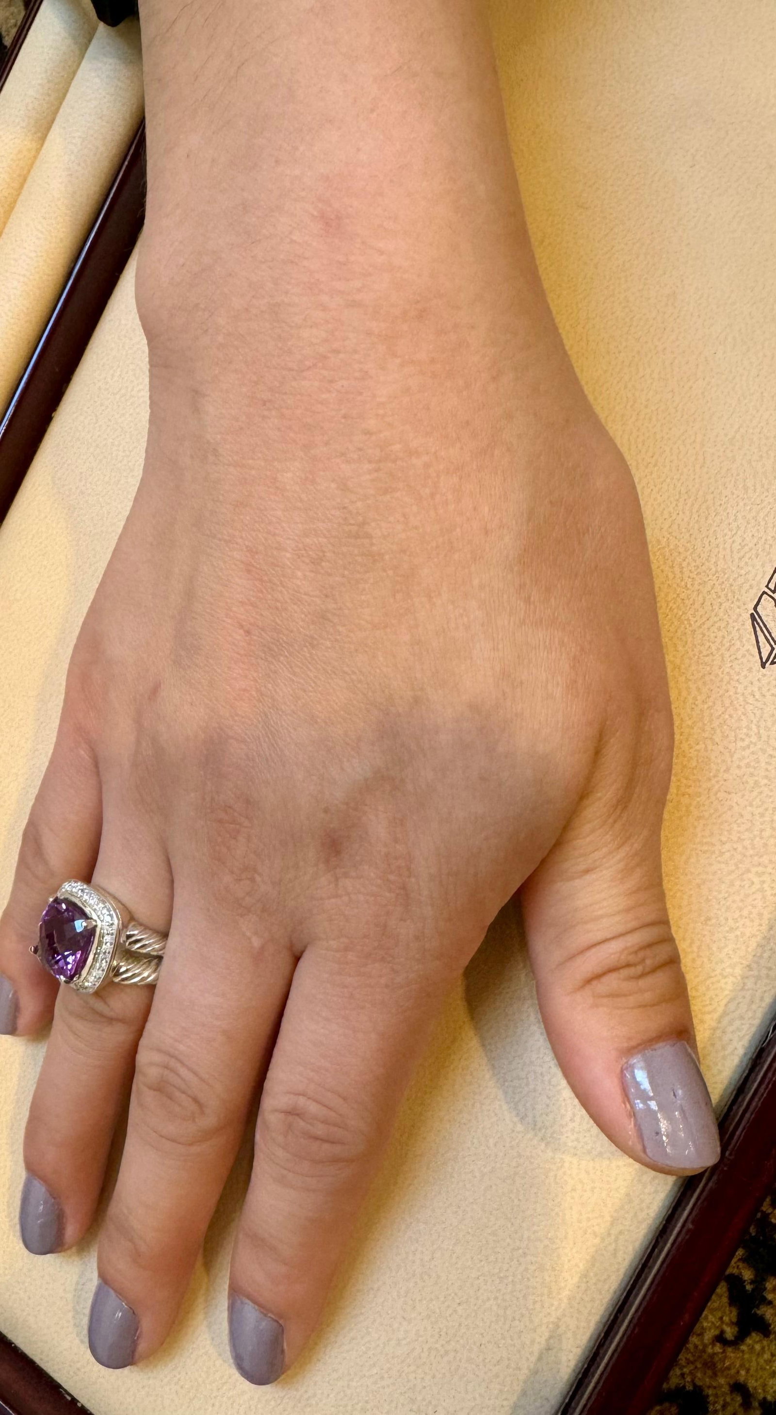Estate DAVID YURMAN Sterling Silver Amethyst Ring With Diamonds size 7 - 14