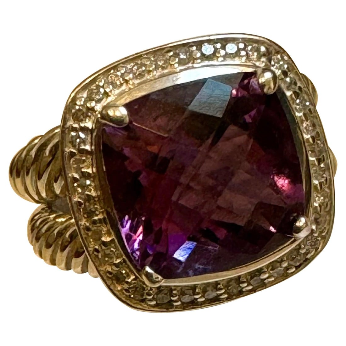 Estate DAVID YURMAN Sterling Silver Amethyst Ring With Diamonds size 7 - 15