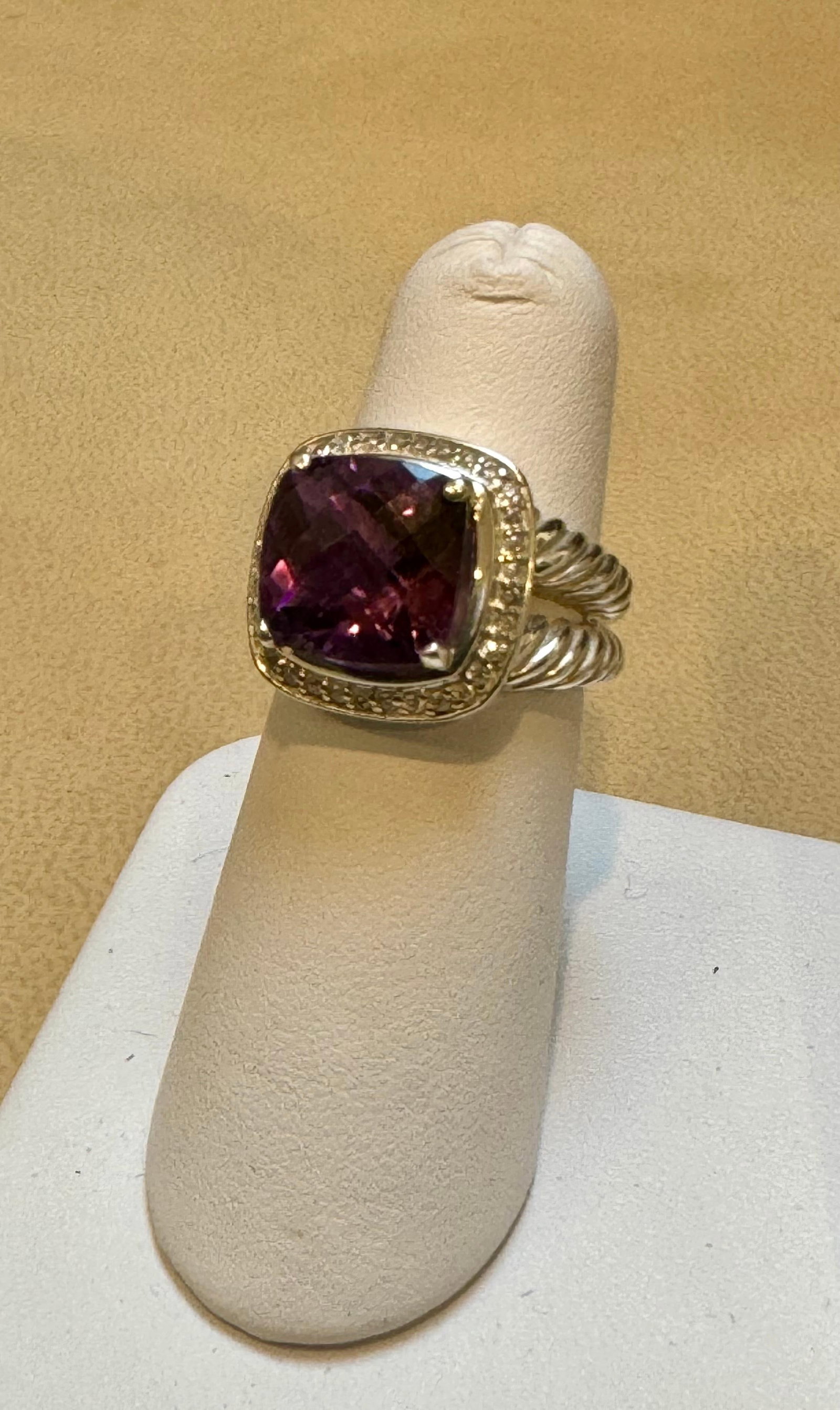 Estate DAVID YURMAN Sterling Silver Amethyst Ring With Diamonds size 7 - 17