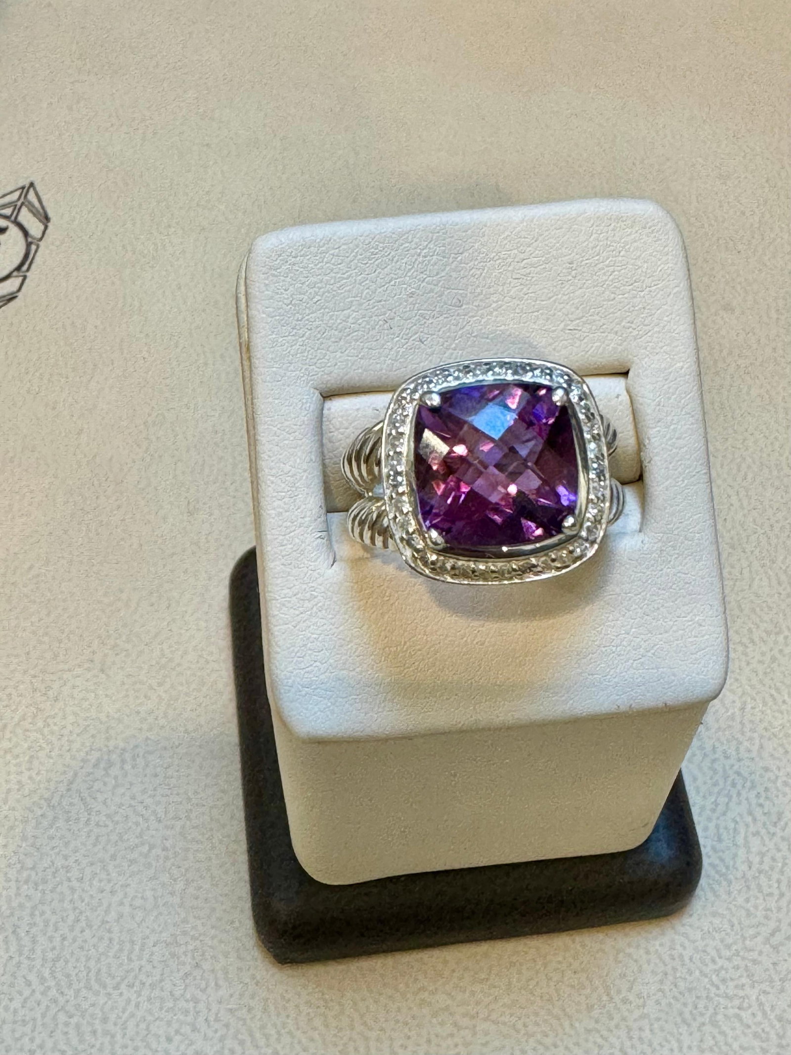 Estate DAVID YURMAN Sterling Silver Amethyst Ring With Diamonds size 7 - 2