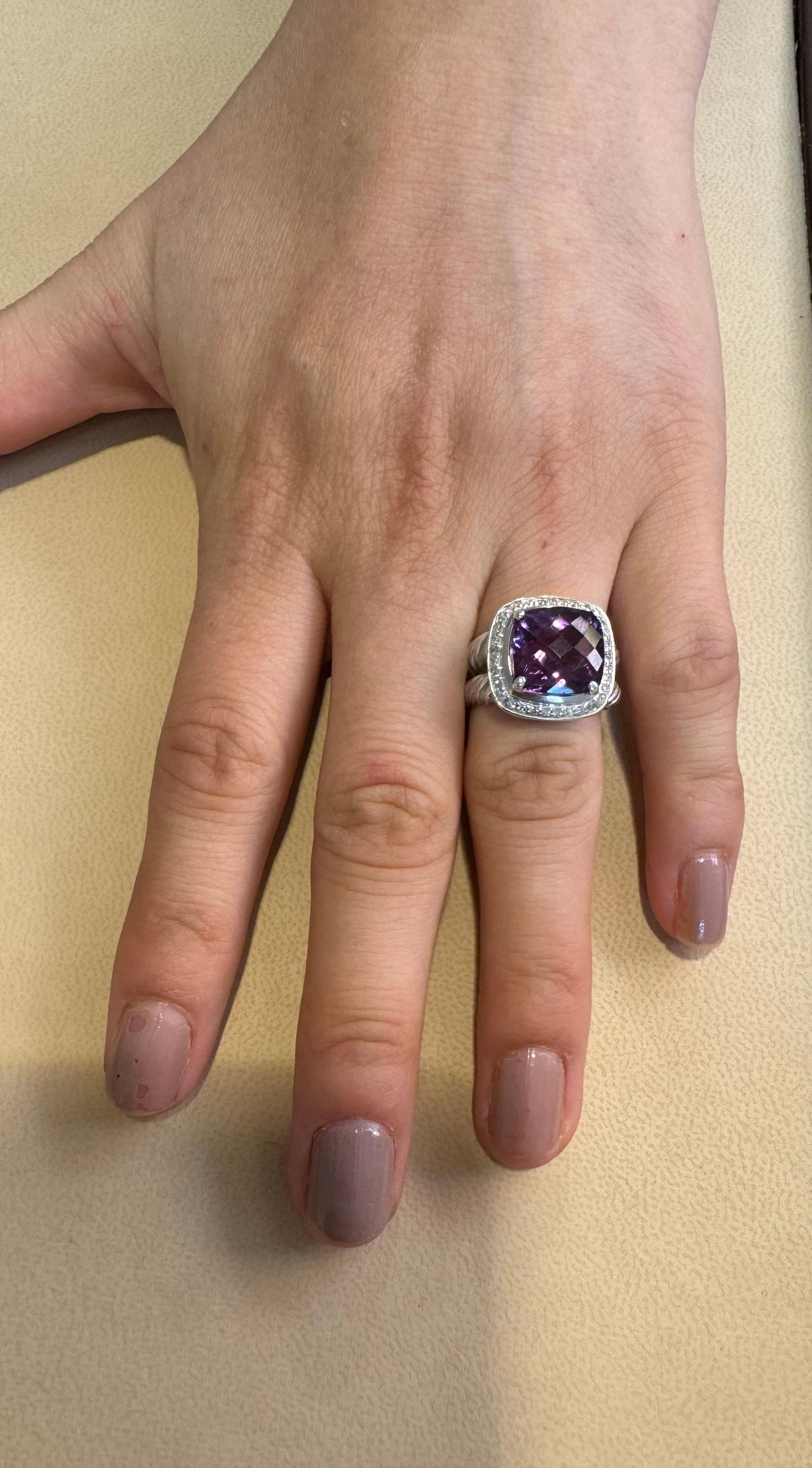 Estate DAVID YURMAN Sterling Silver Amethyst Ring With Diamonds size 7 - 3