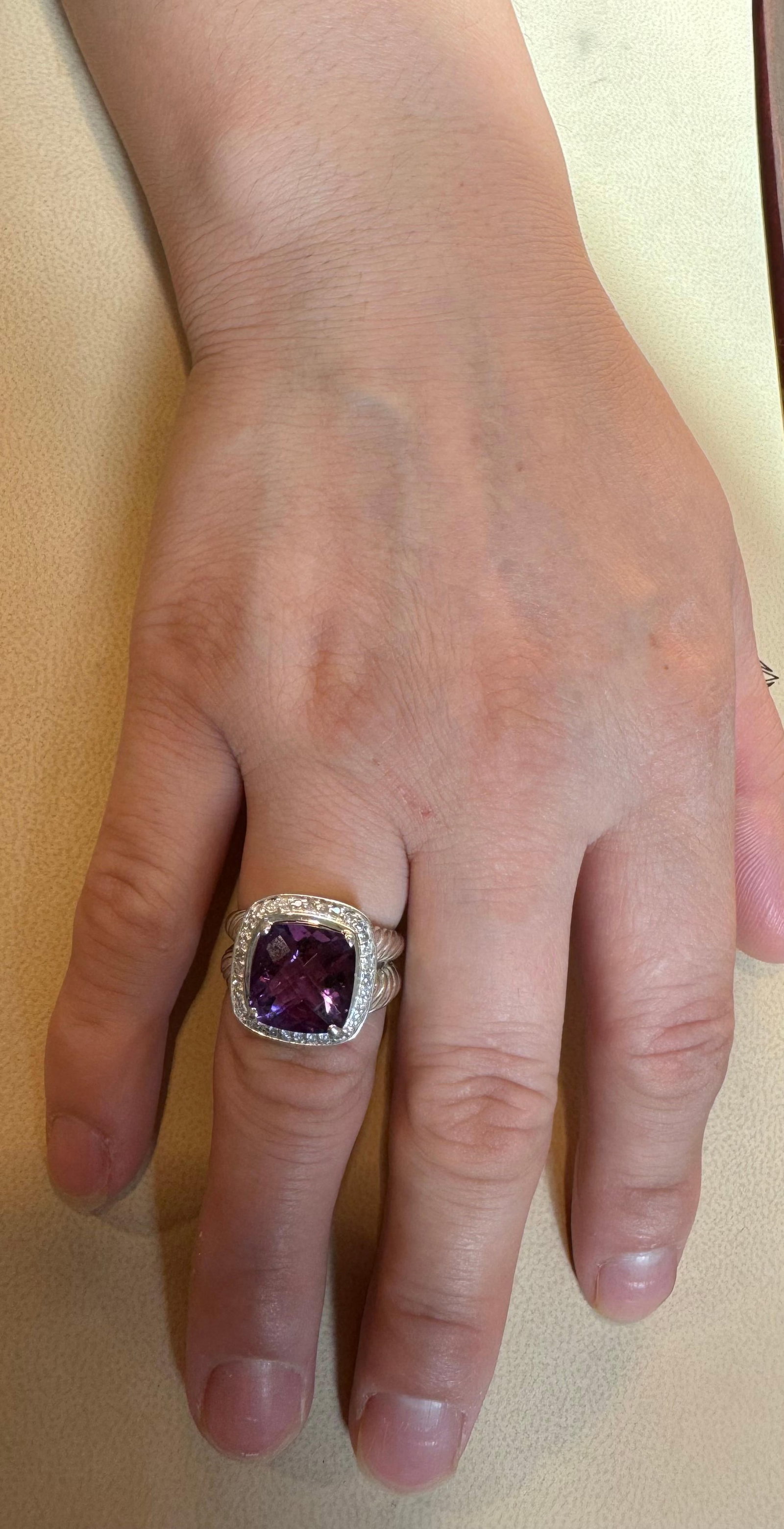 Estate DAVID YURMAN Sterling Silver Amethyst Ring With Diamonds size 7 - 6
