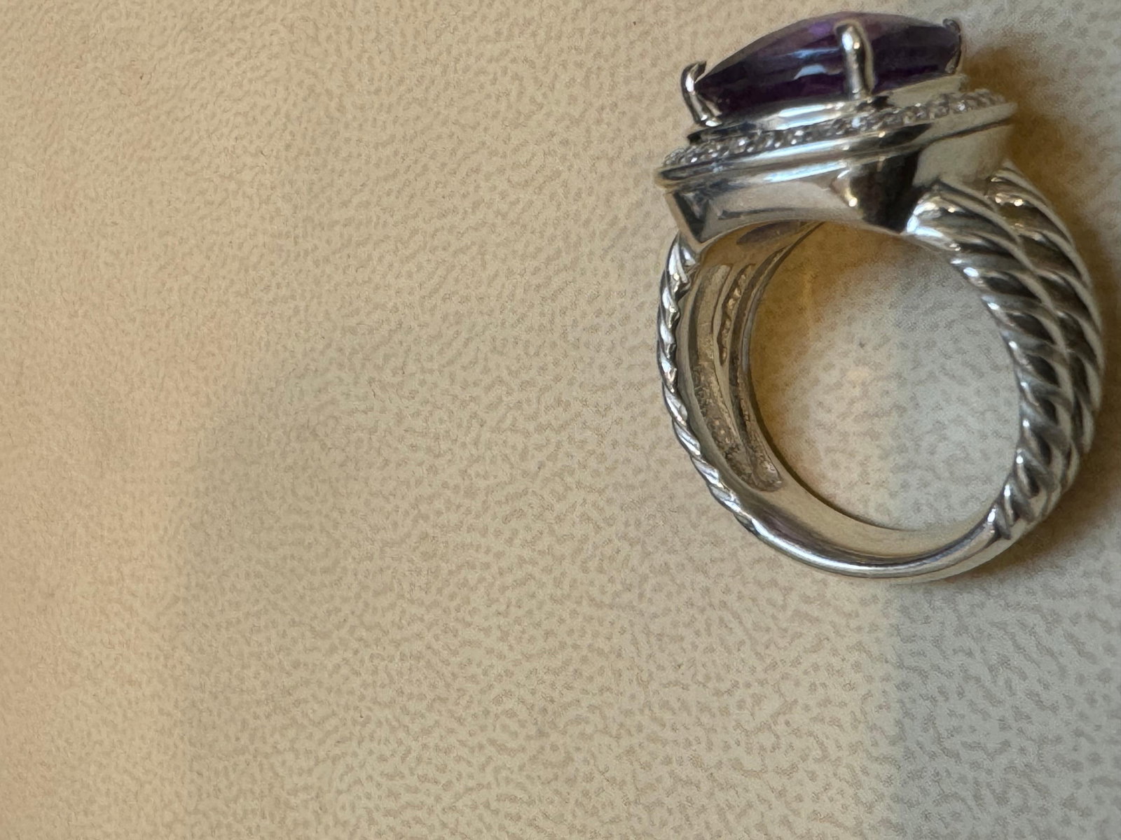Estate DAVID YURMAN Sterling Silver Amethyst Ring With Diamonds size 7 - 7