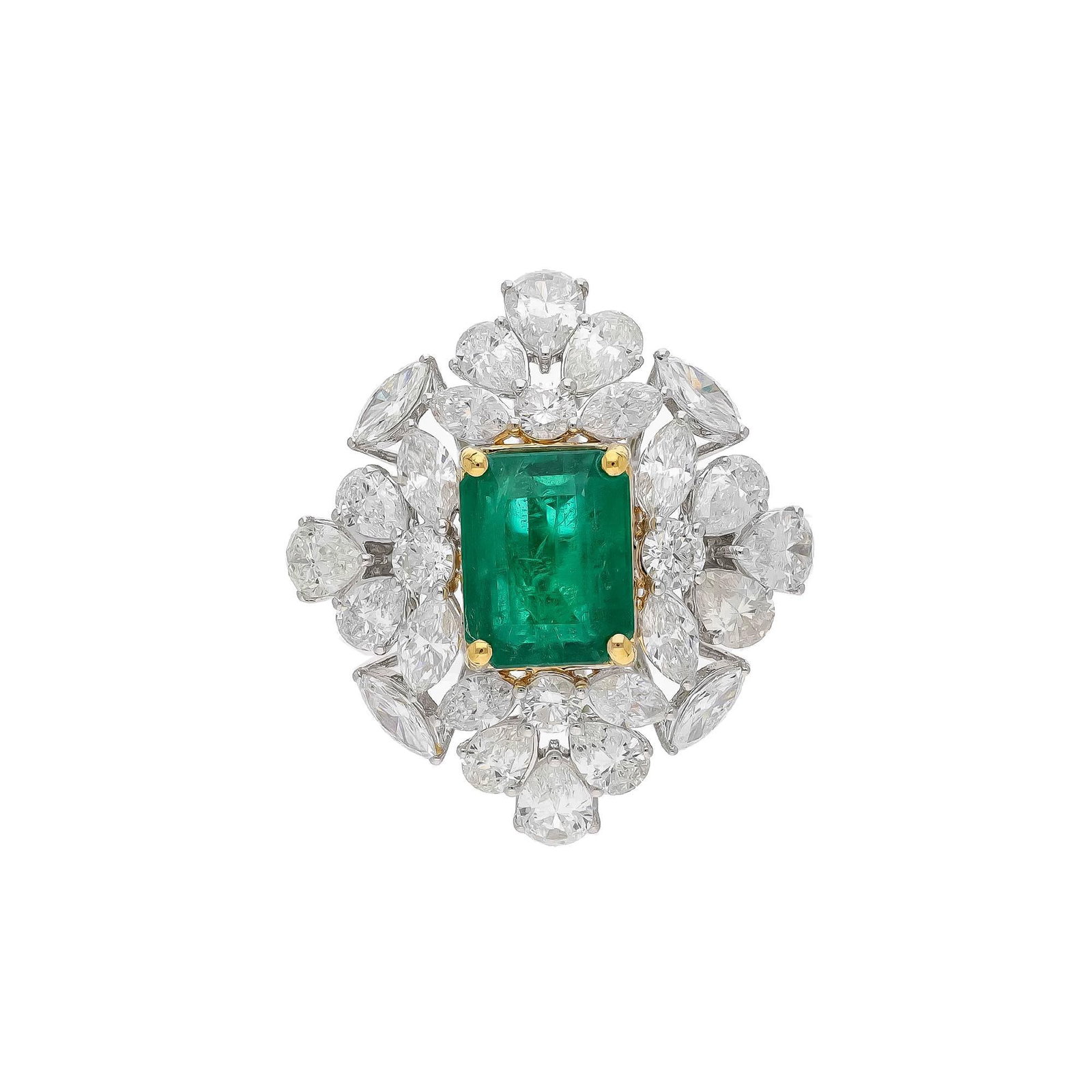 Natural Zambian Emerald Ring with Diamonds and 18k Gold - 4